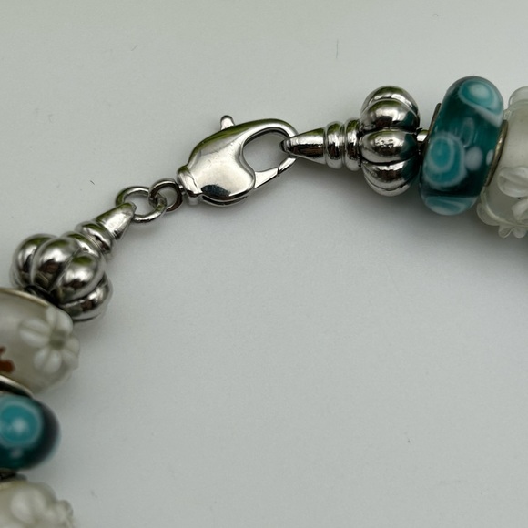 Artesian lampwork glass BoHo bracelet Teal White Murano Glass Rustic Chunky - Picture 2 of 4